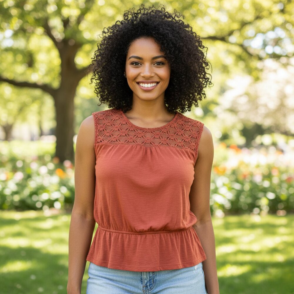 NWOT Loft Women's Orange Open Crochet Lace T-Shirt XS